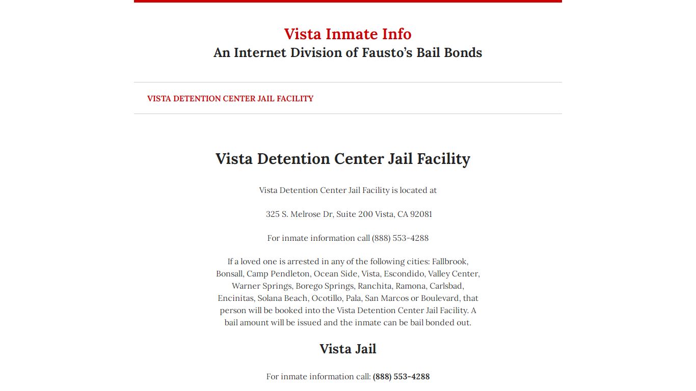 Vista Inmate Search | Vista Detention Center | (855) 328-7867