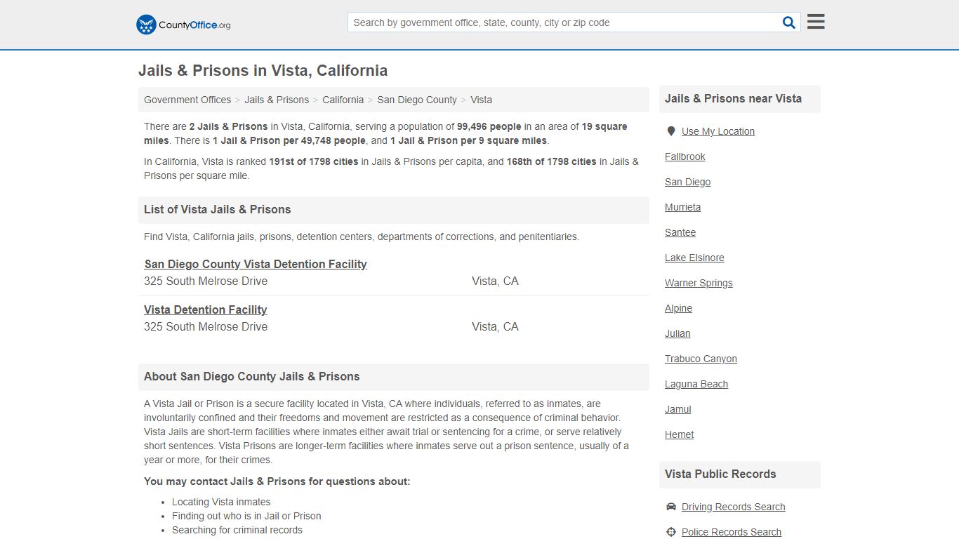 Jails & Prisons - Vista, CA (Inmate Rosters & Records)